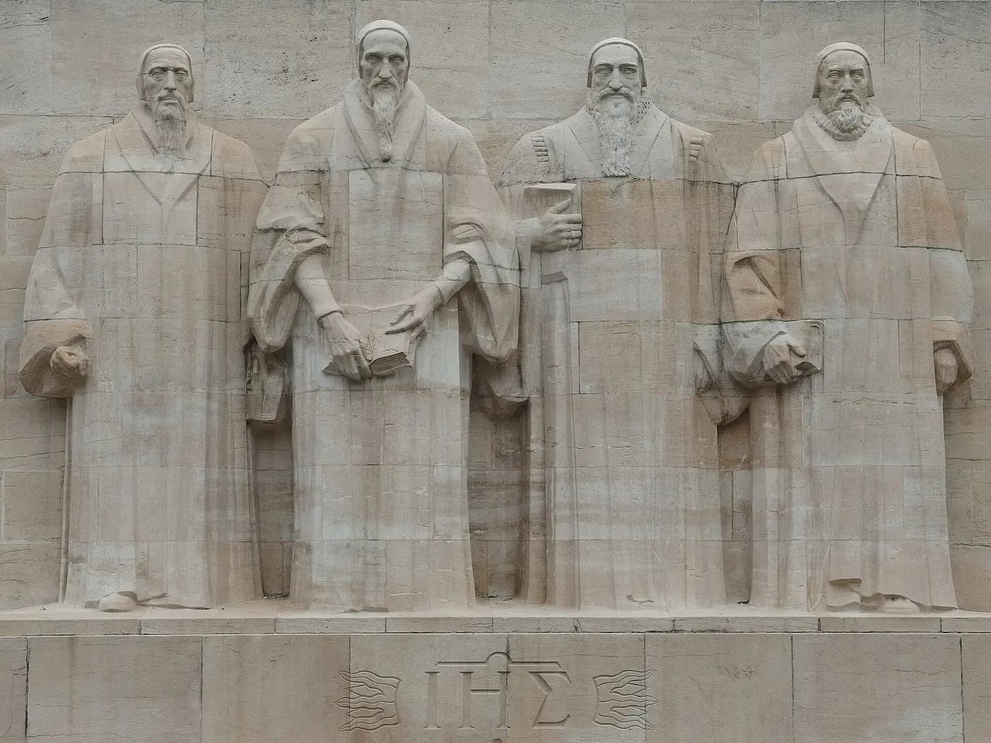 Stone figures of the Reformation Wall in Geneva's Parc des Bastions