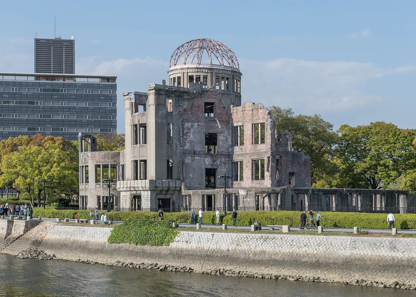 The ruined Atomic Bomb Dome beside the river in Hiroshima
