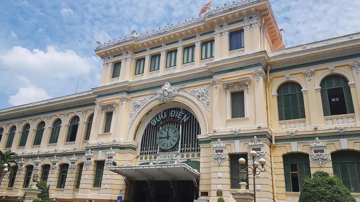 The French colonial post office beside Notre-Dame Cathedral in Ho Chi Minh City