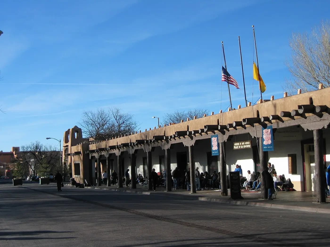 The adobe Palace of the Governors on the plaza in Santa Fe