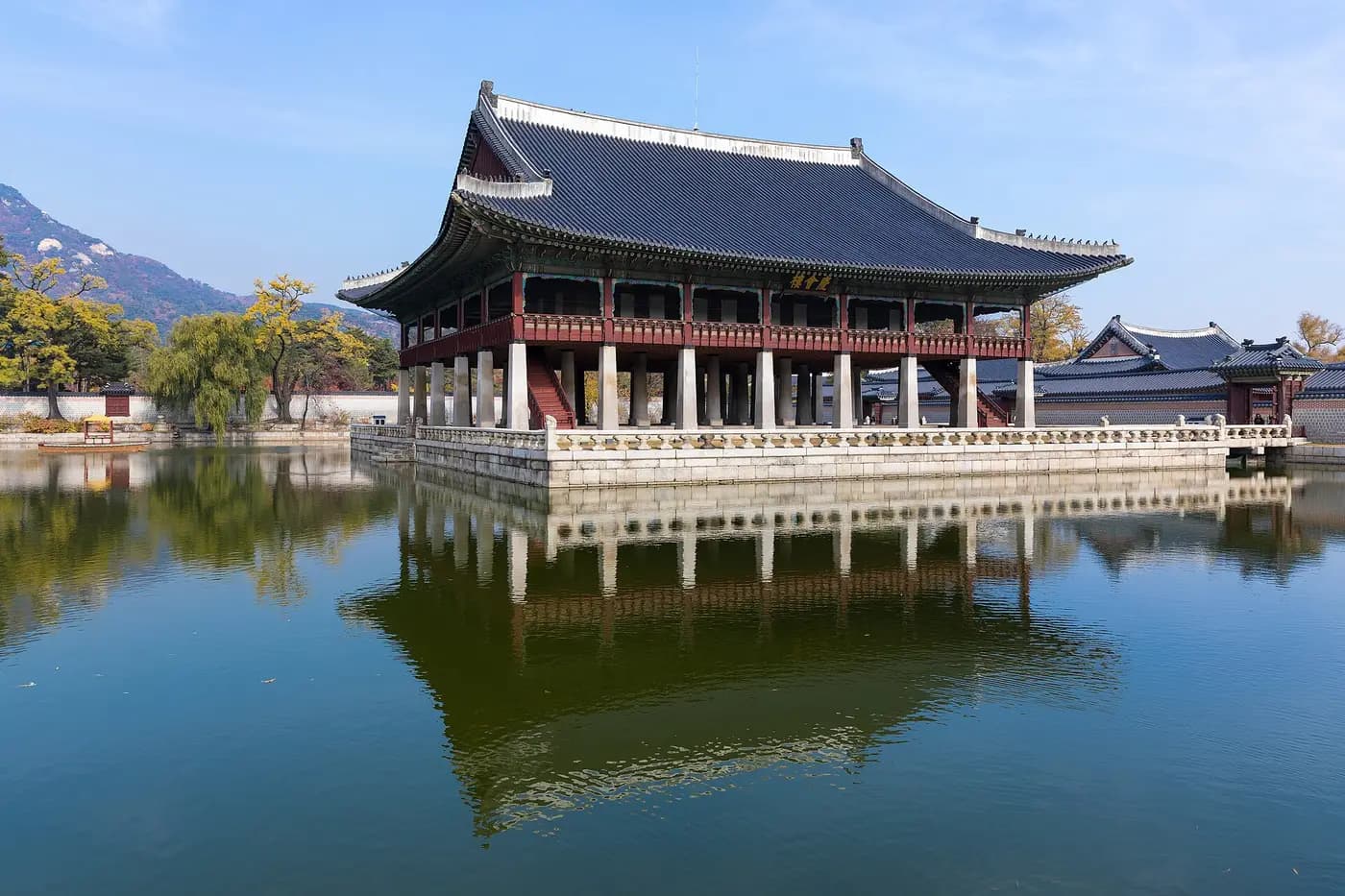 The Gyeonghoeru banquet pavilion on its pond at Gyeongbokgung Palace in Seoul