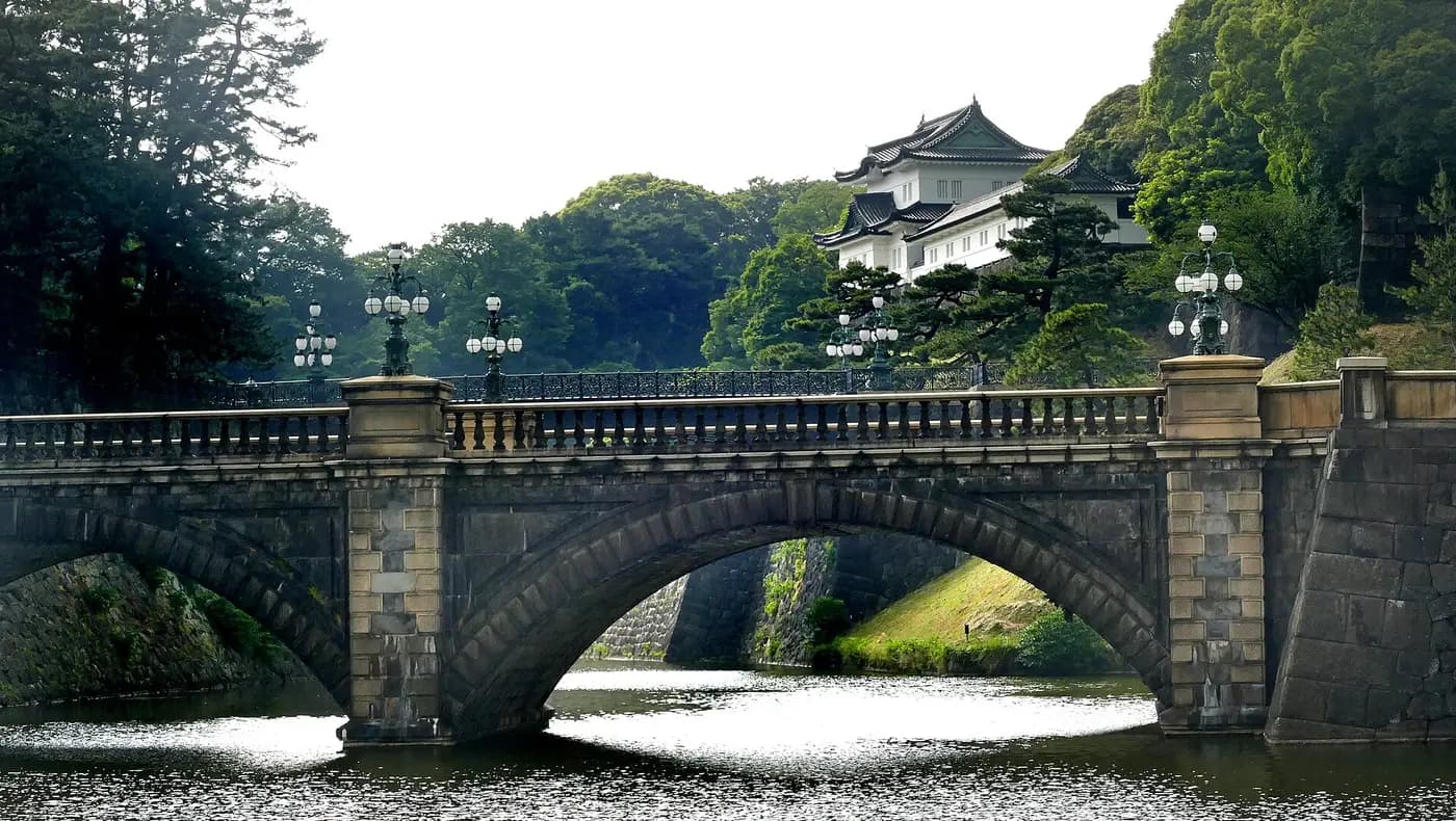 The Nijubashi bridge crossing the moat to the Imperial Palace, on the site of Edo Castle