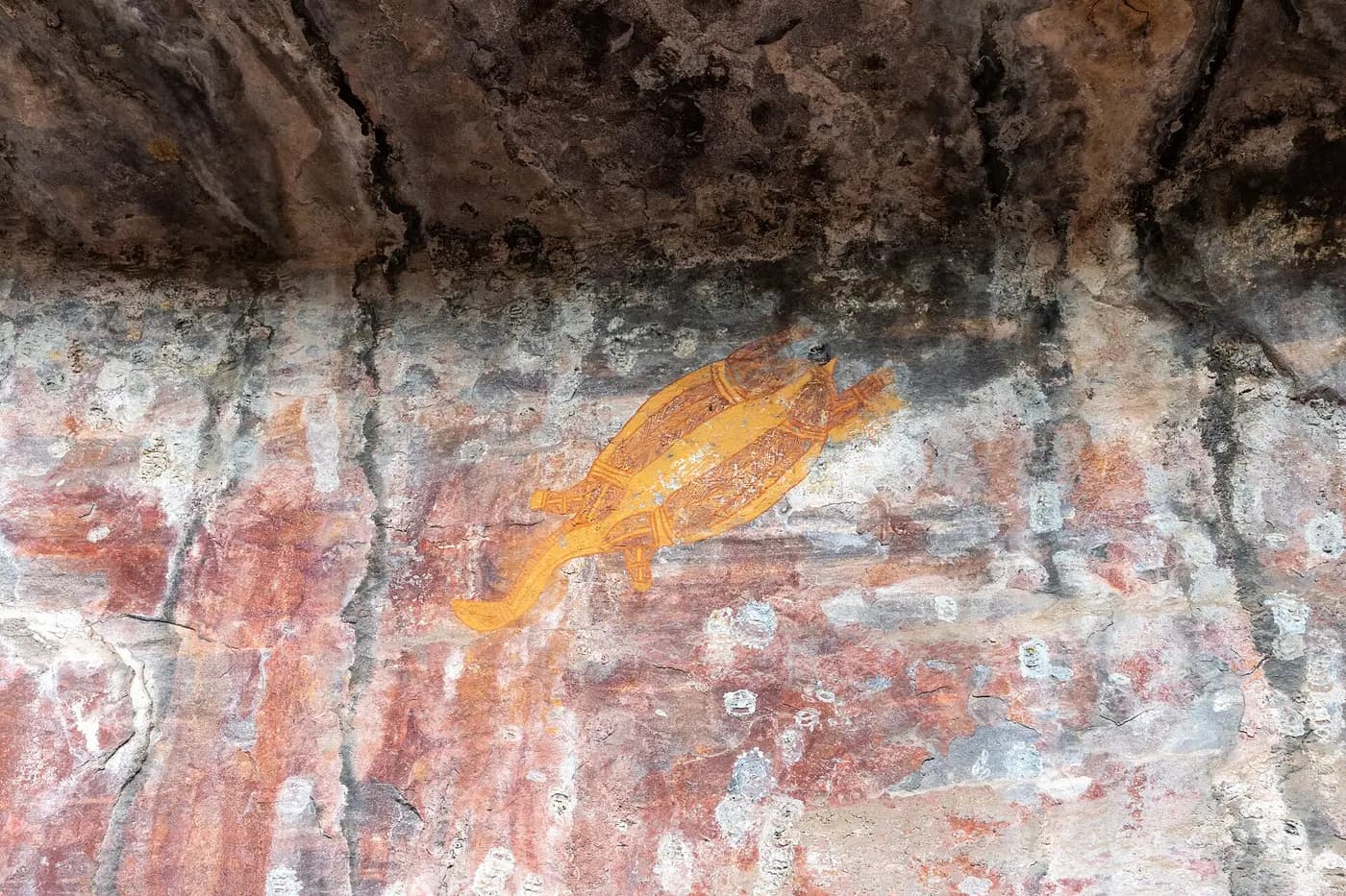 Aboriginal rock paintings on the rock shelter wall at Ubirr, Kakadu National Park