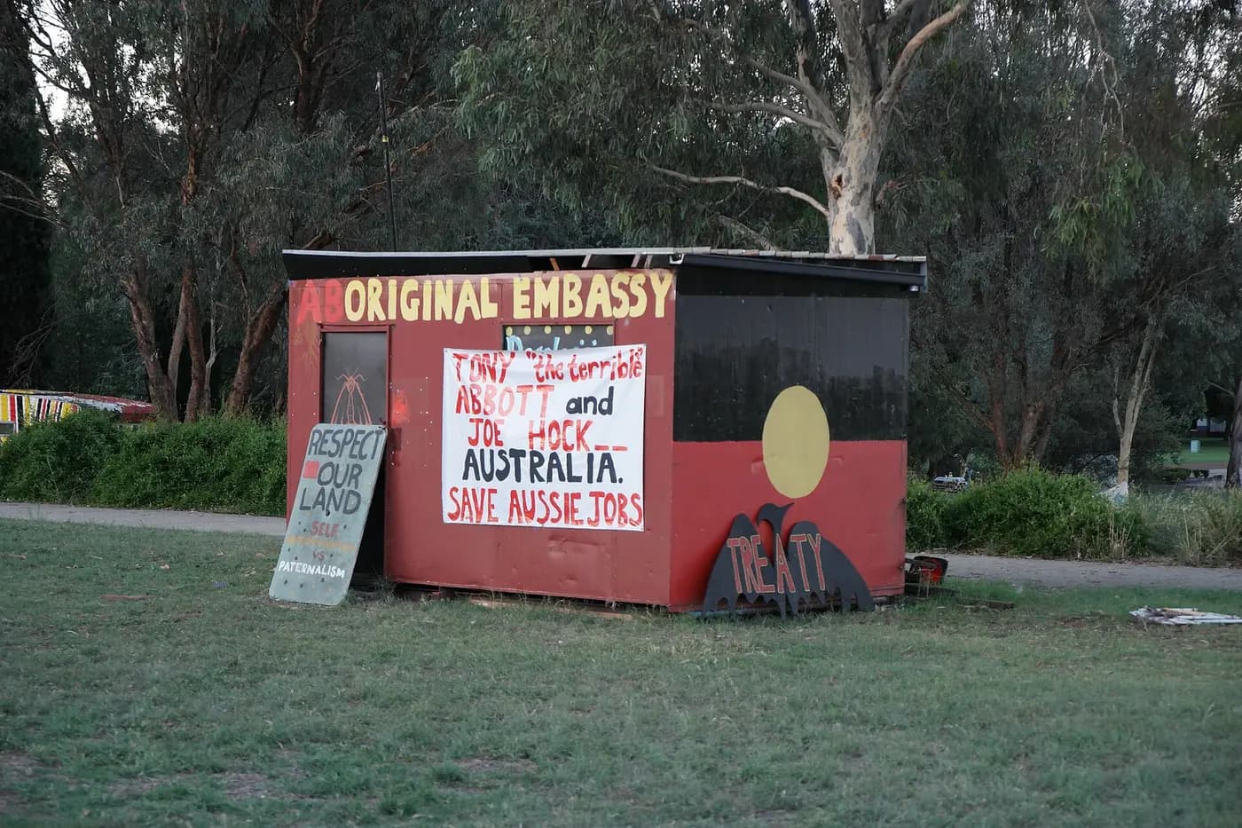 The Aboriginal Tent Embassy on the lawn in front of Old Parliament House, Canberra