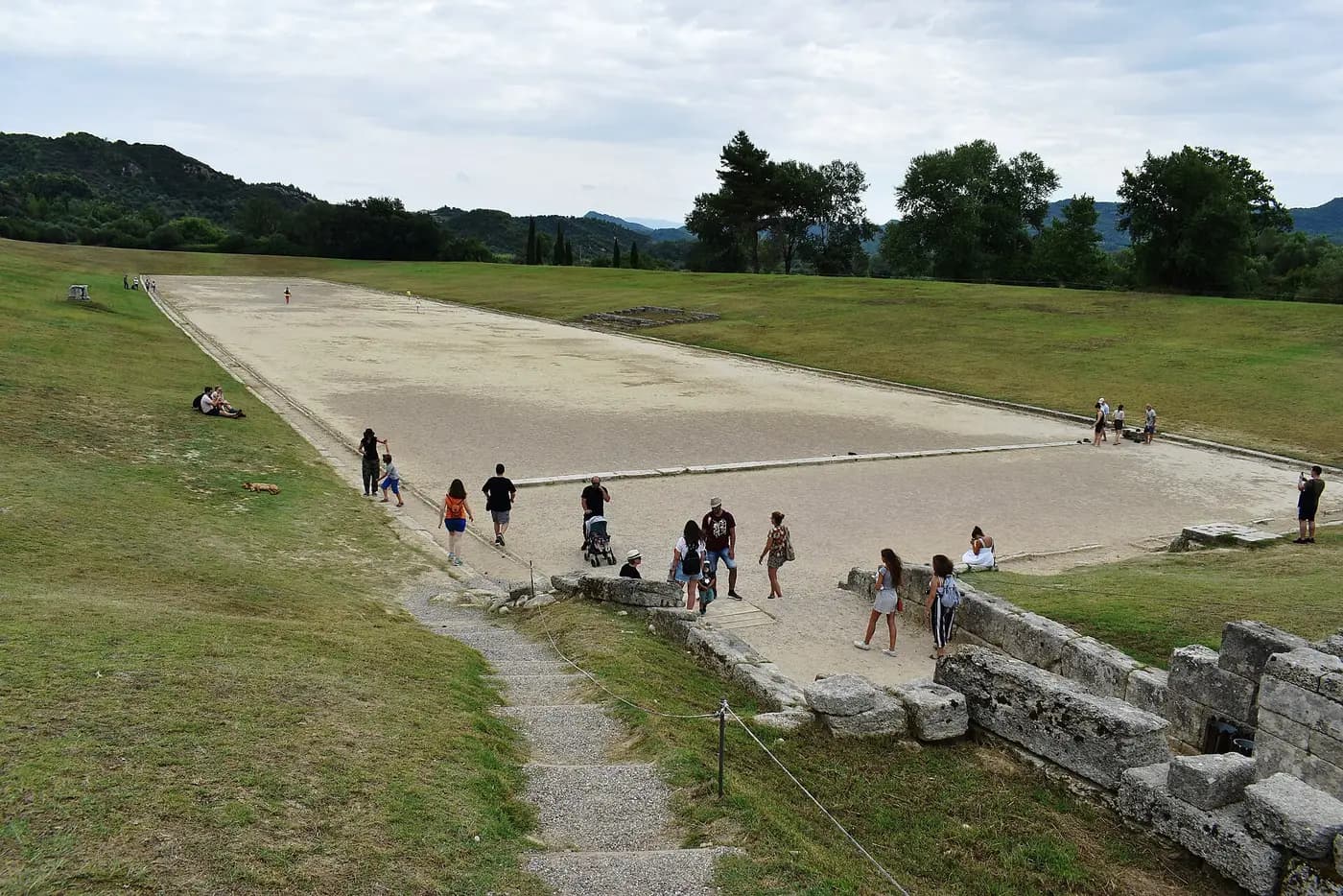 The grass running track of the ancient stadium at Olympia