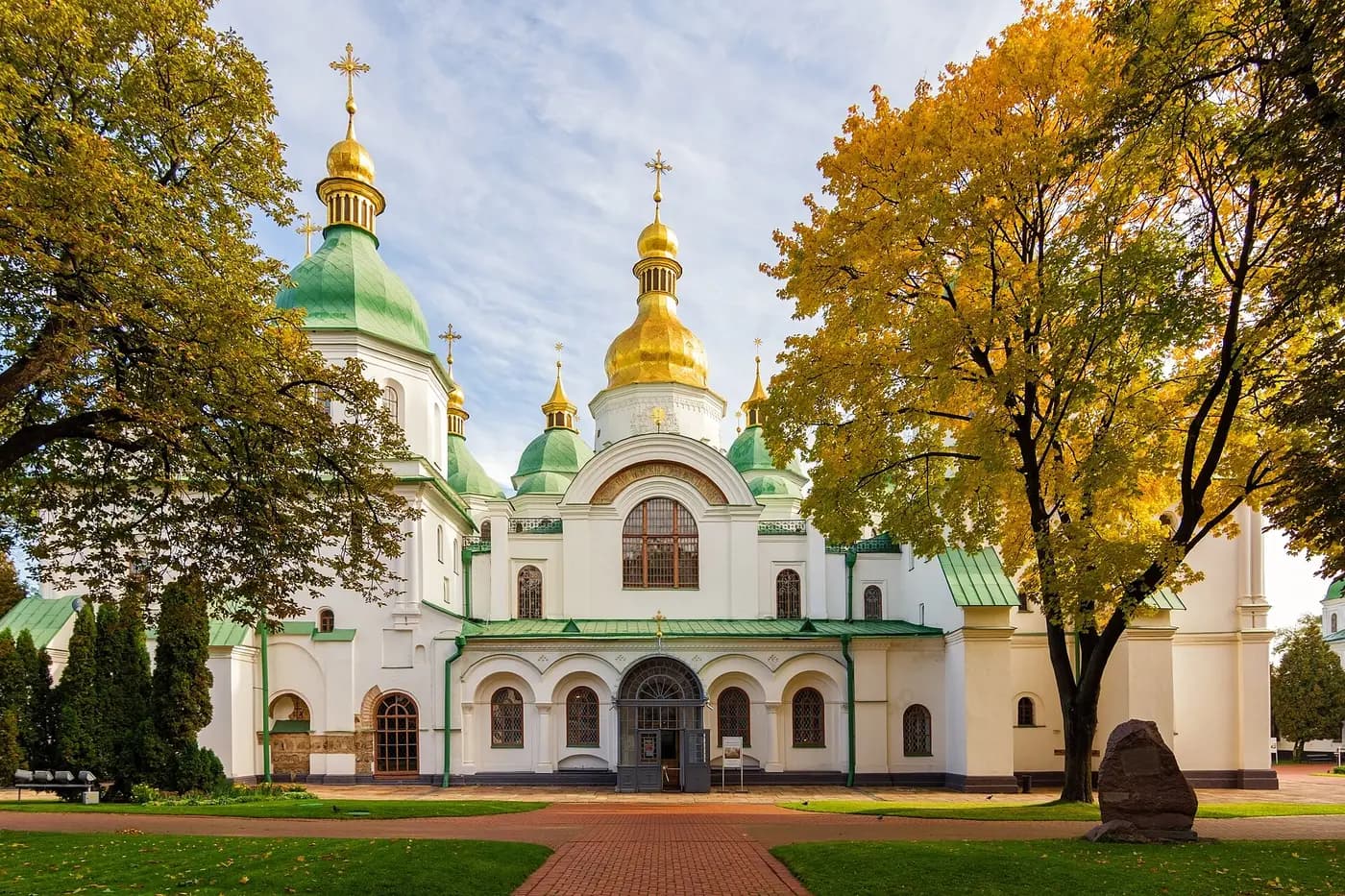 The green-and-white domes of St Sophia's Cathedral in Kyiv