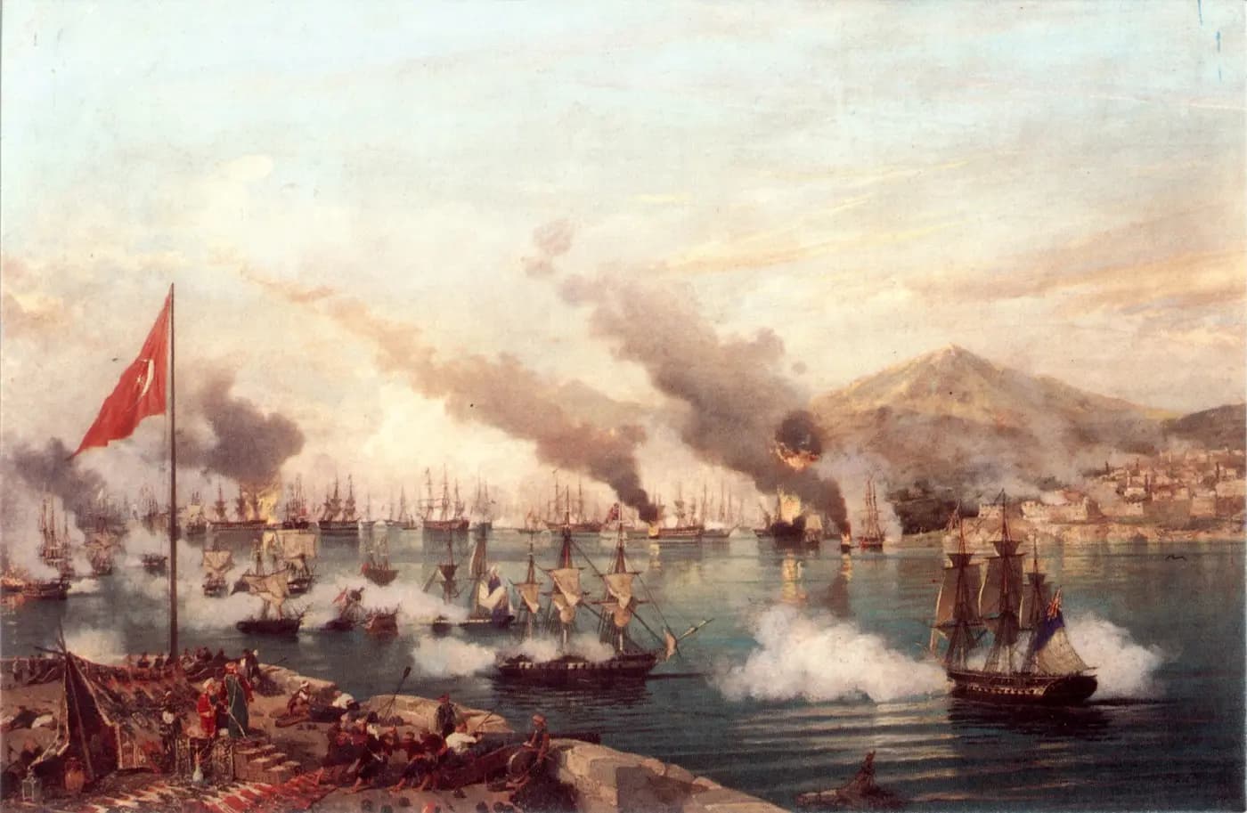 Garneray's painting of the allied fleet destroying the Ottoman-Egyptian fleet in Navarino Bay