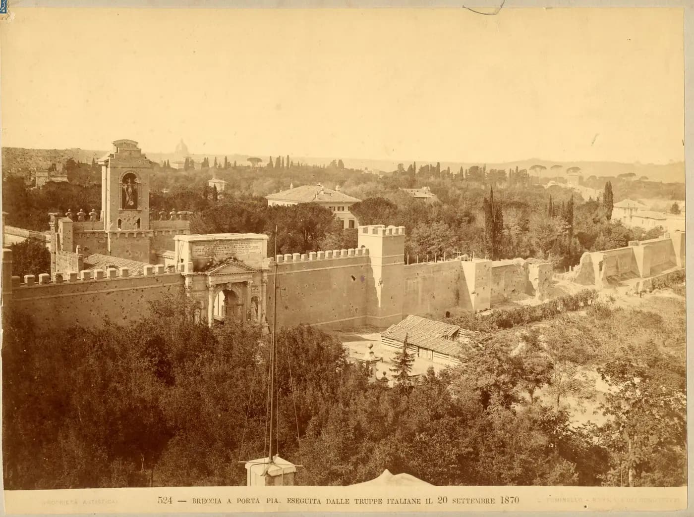 Photograph of the breach in Rome's Aurelian Walls near Porta Pia, made in 1870