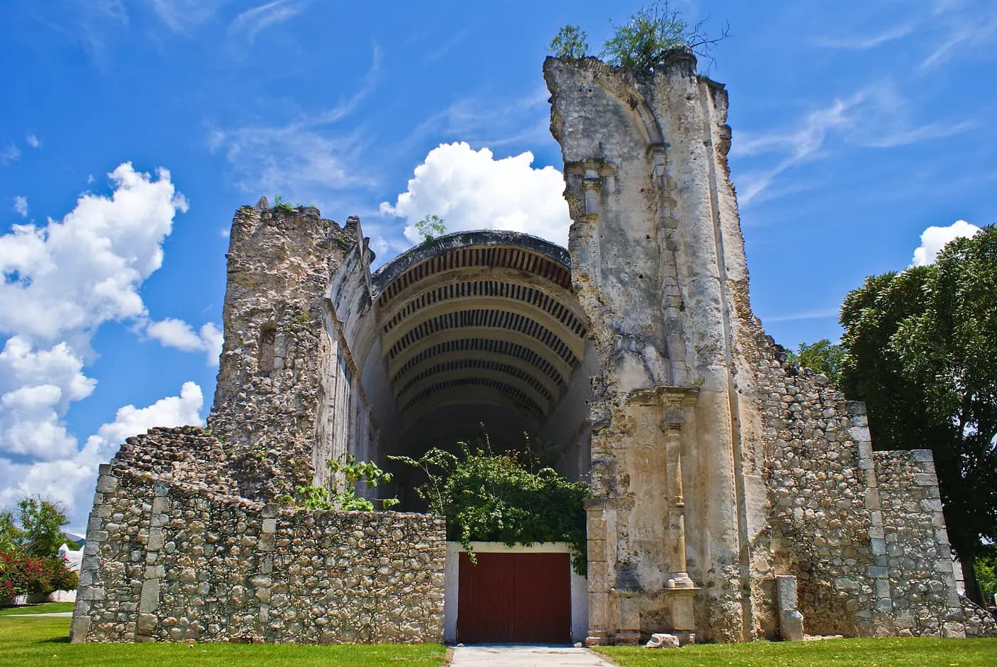 The ruined colonial church of Tihosuco, its front blown away during the Caste War