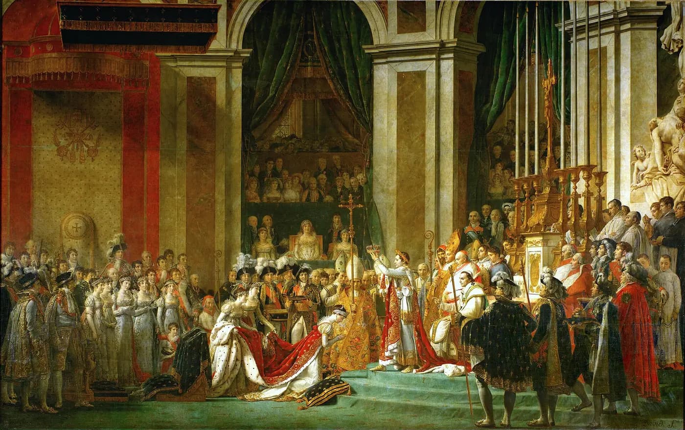 David's painting of Napoleon crowning Joséphine in Notre-Dame, with Pope Pius VII seated behind