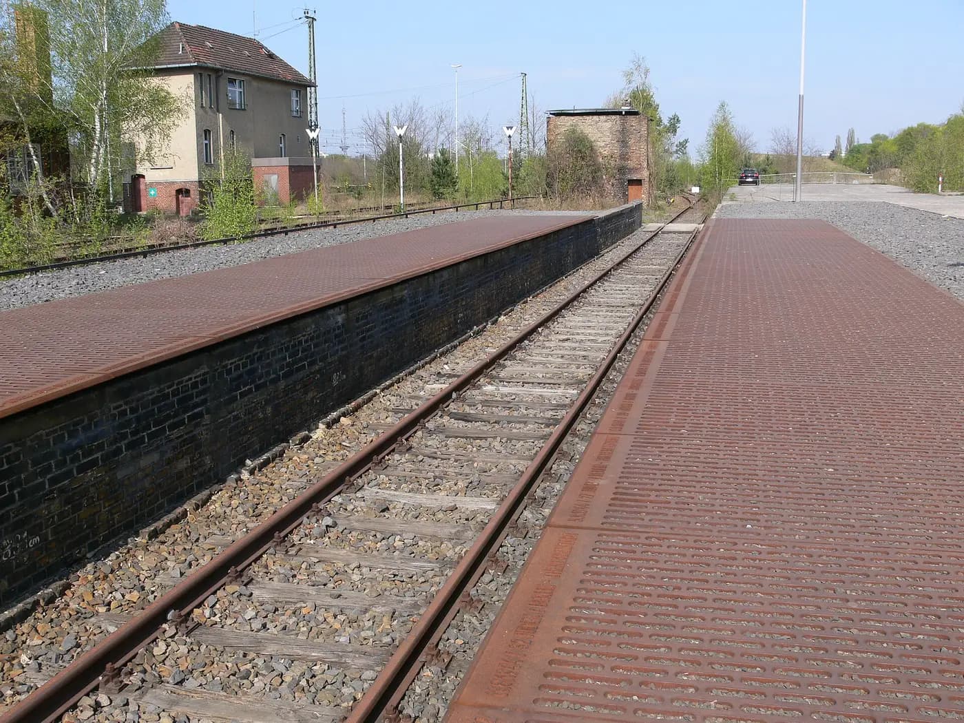 The Track 17 memorial at Grunewald station, its platforms covered with steel plates recording each deportation