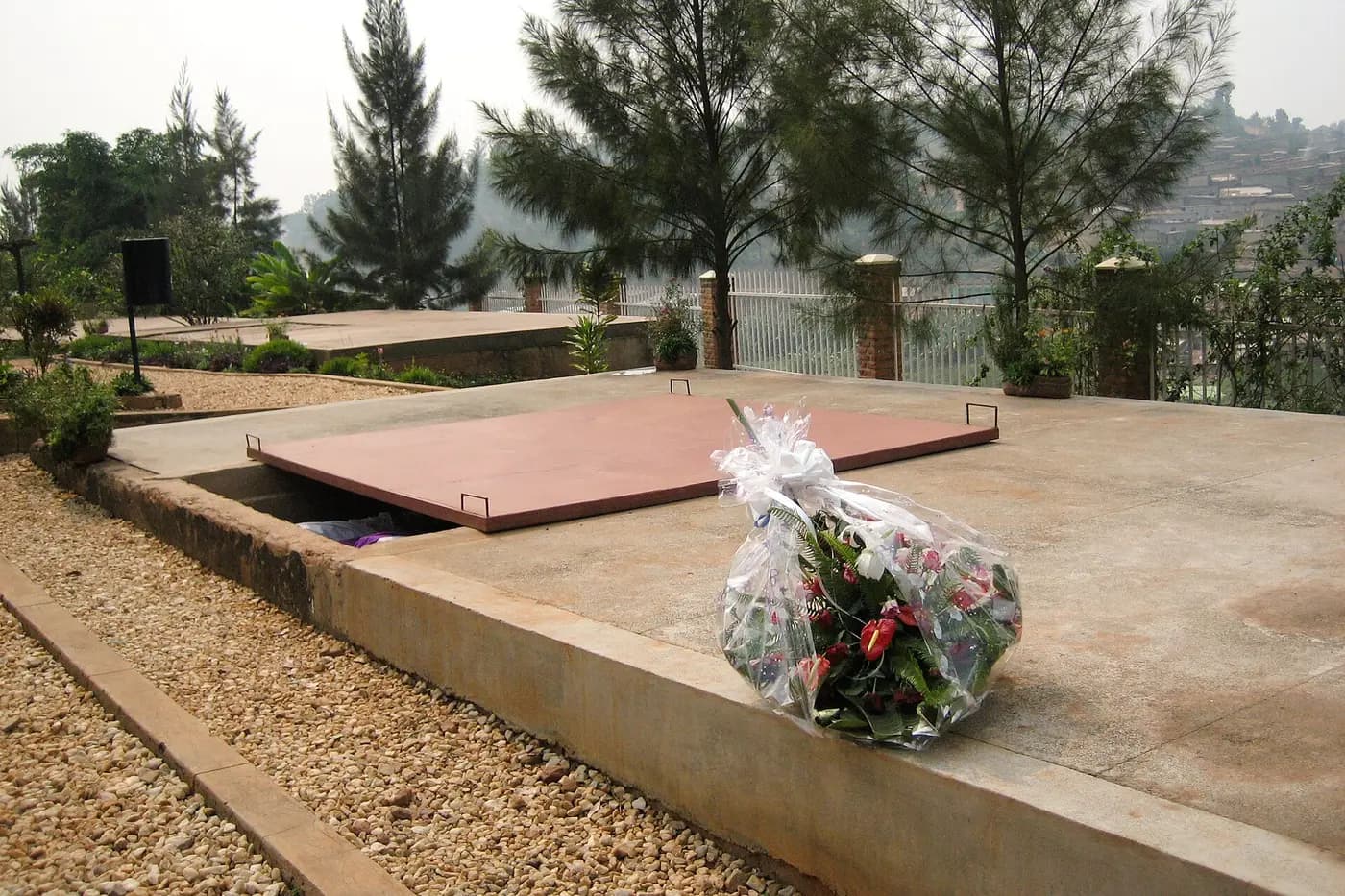 Memorial gardens with concrete mass graves at the Kigali Genocide Memorial in Gisozi