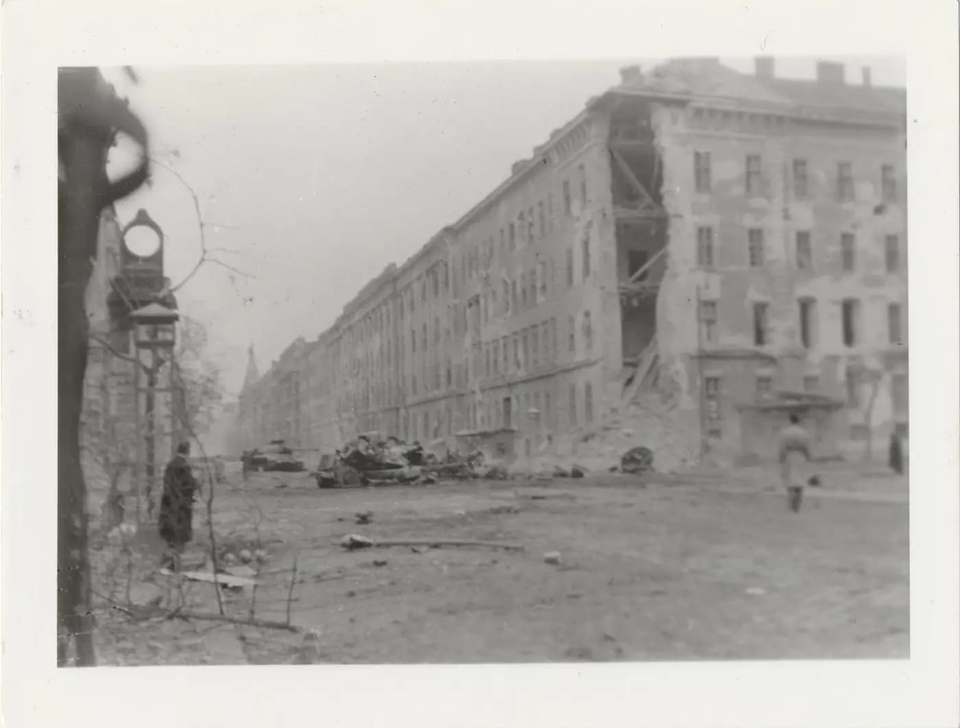 Street fighting aftermath at the Kilián Barracks junction in Budapest during the 1956 revolution