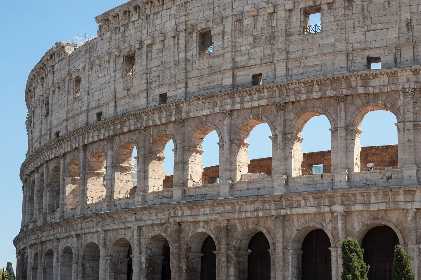 The surviving full-height outer wall of the Colosseum, with its tiers of stone arches