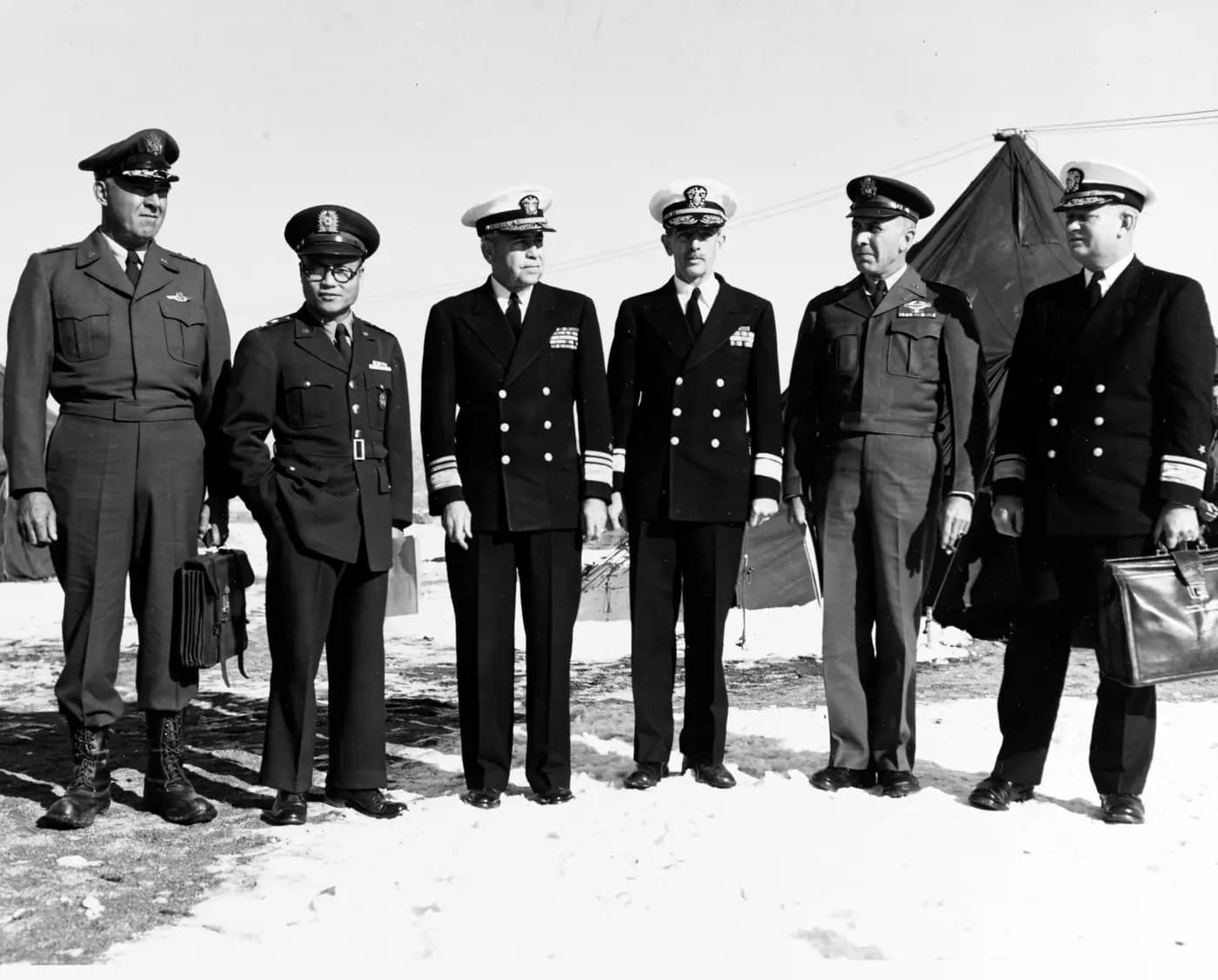 United Nations delegates at the Korean War armistice conference at Panmunjom, 1951