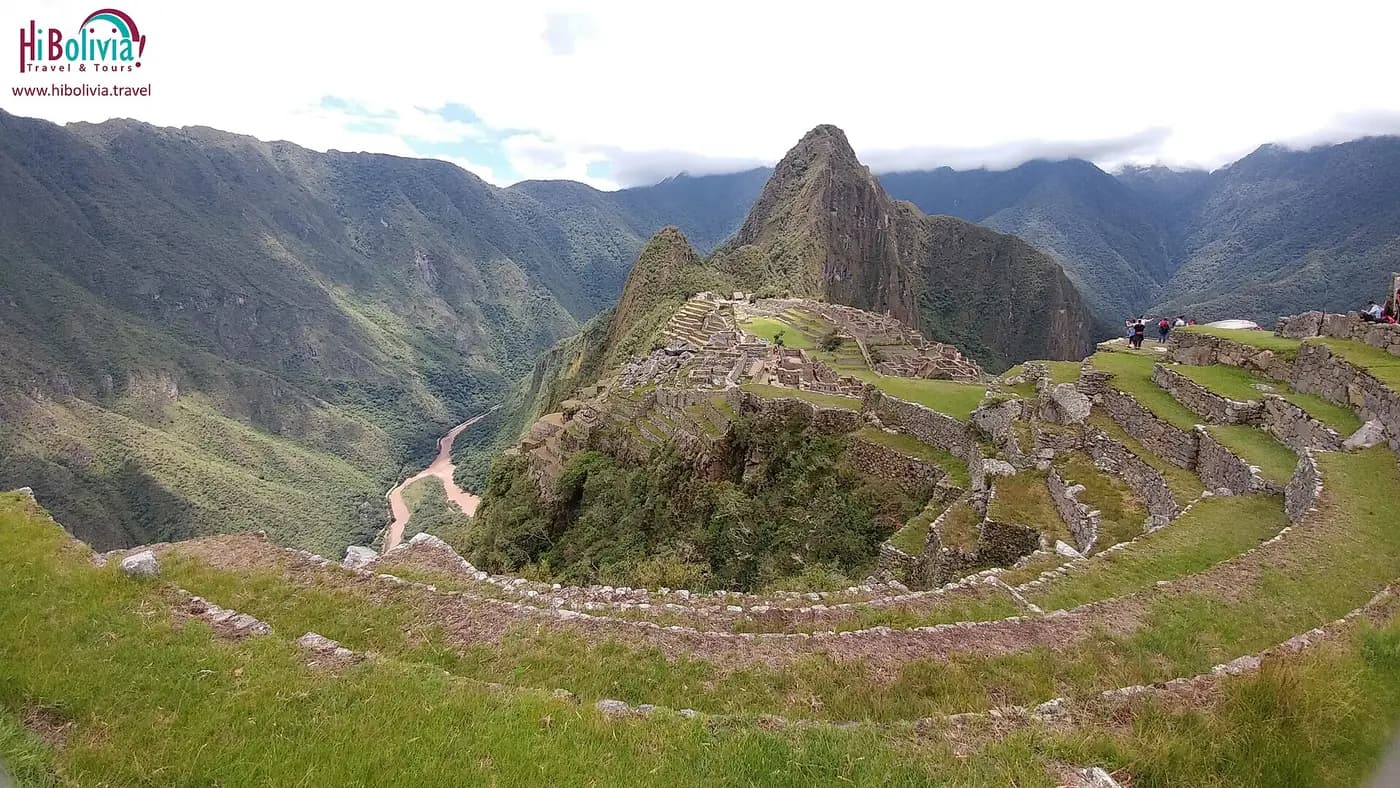 Panoramic view of the Inca citadel of Machu Picchu on its mountain ridge