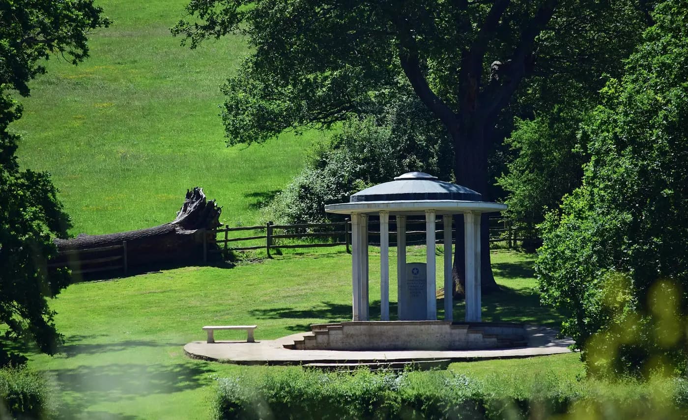 The Magna Carta Memorial, a classical domed pavilion on the Runnymede meadows