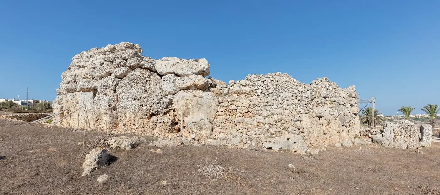 The massive limestone megalithic walls of the Ġgantija temples on Gozo