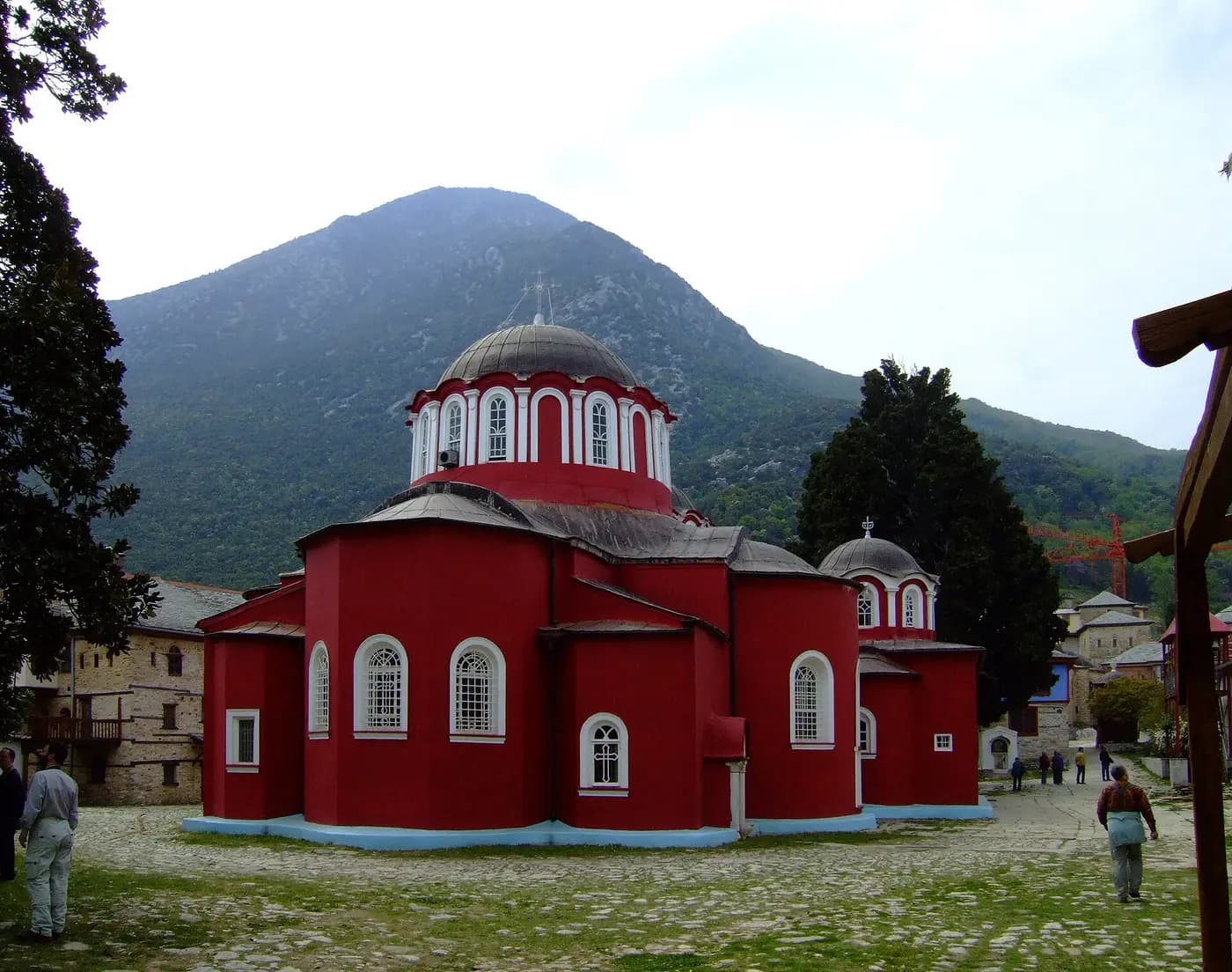 The main church and courtyard of the Great Lavra monastery on Mount Athos
