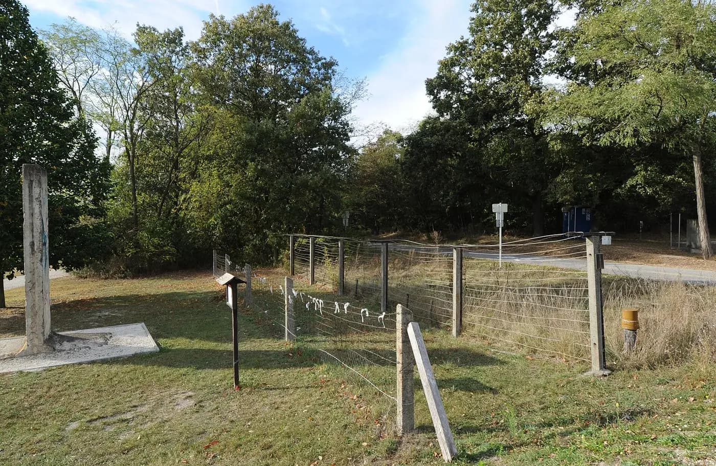 Preserved Iron Curtain fence posts and wire at the Pan-European Picnic memorial near Sopron