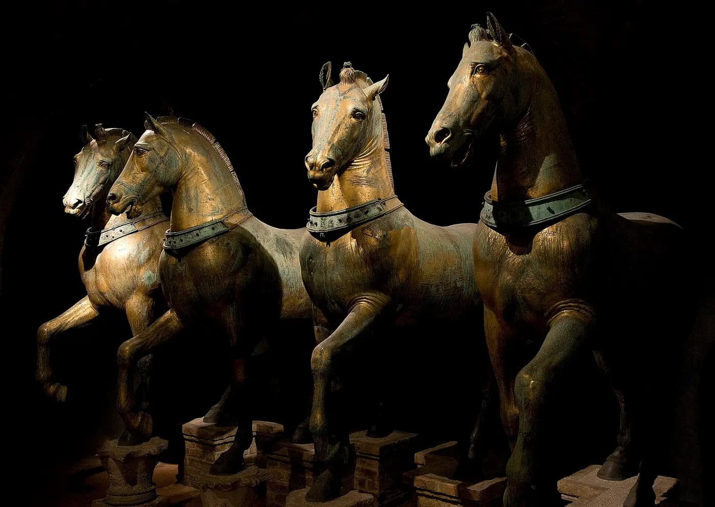 The four ancient bronze horses taken from Constantinople in 1204, now inside St Mark's Basilica