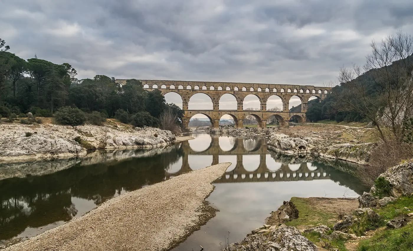 The three-tiered Roman aqueduct of the Pont du Gard
