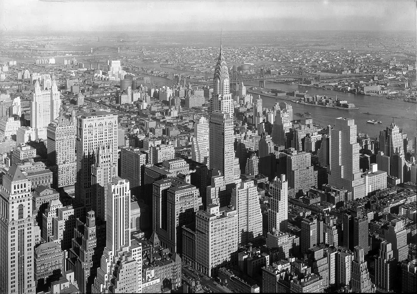 Chrysler Building and Manhattan rooftops in a 1932 photograph